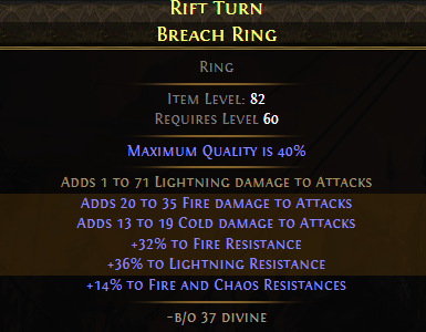 A finished, high-value triple flat damage Breach Ring.
