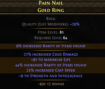 A finished, high-value Gold Ring for a Bloodmage build.