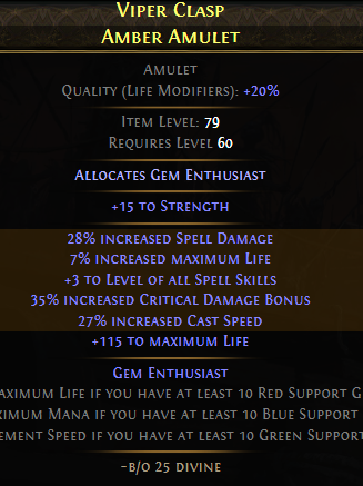 A finished, high-value Best-in-Slot amulet for a Bloodmage build.