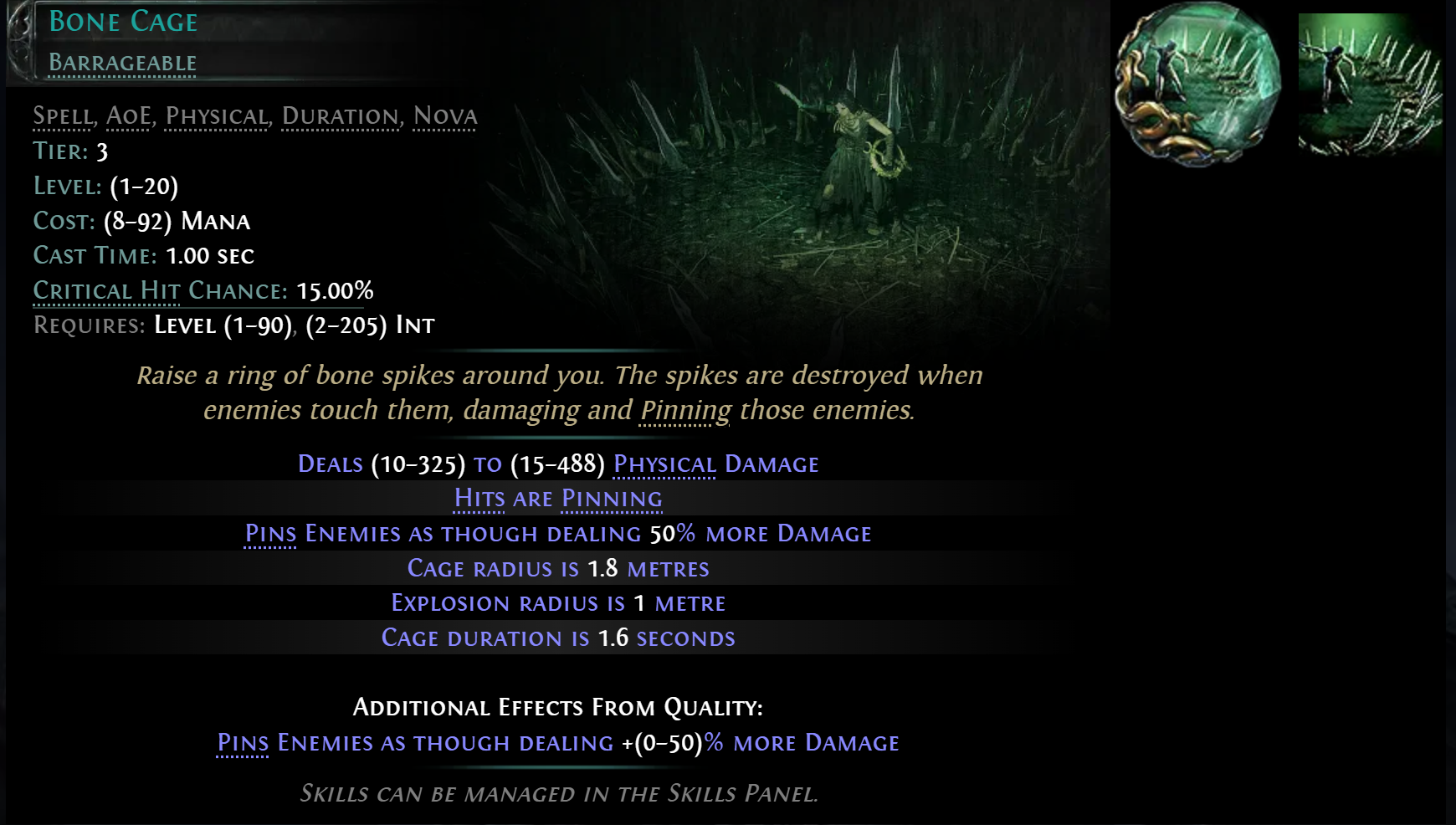 Bone Cage Skill Gem information.