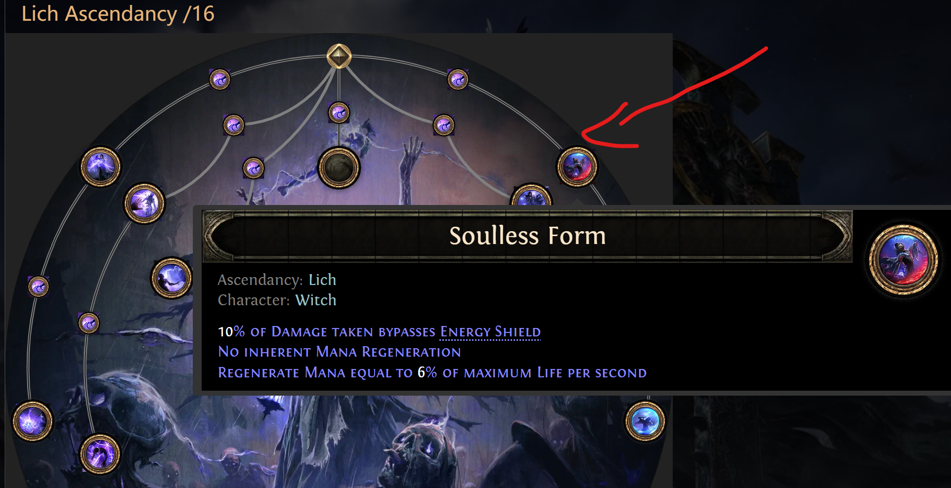 Lich Ascendancy passive skills.