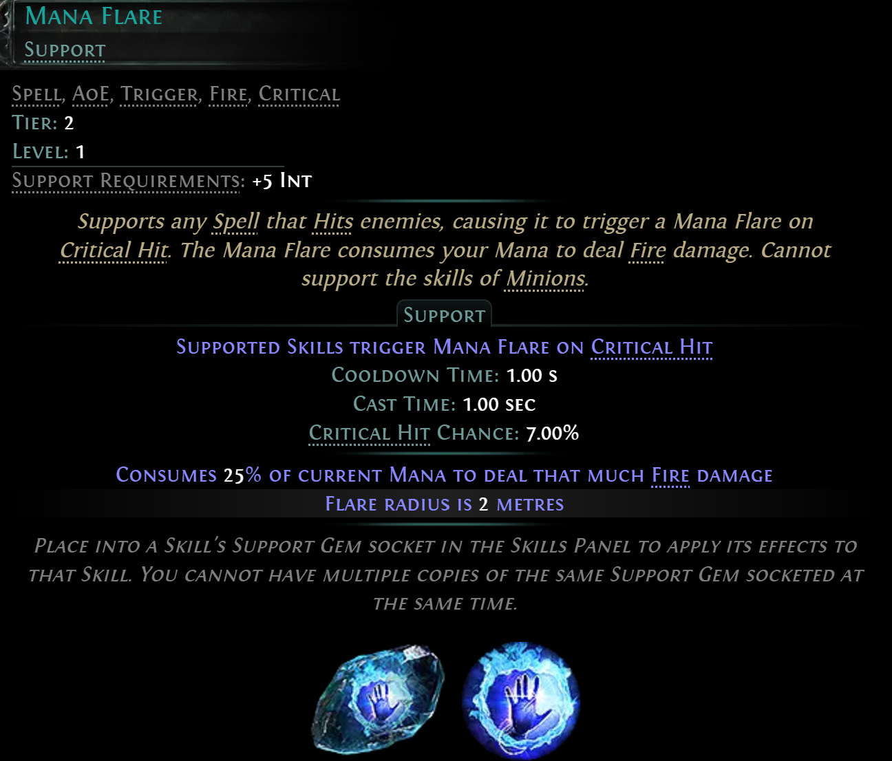 Mana Flare Skill Gem information.