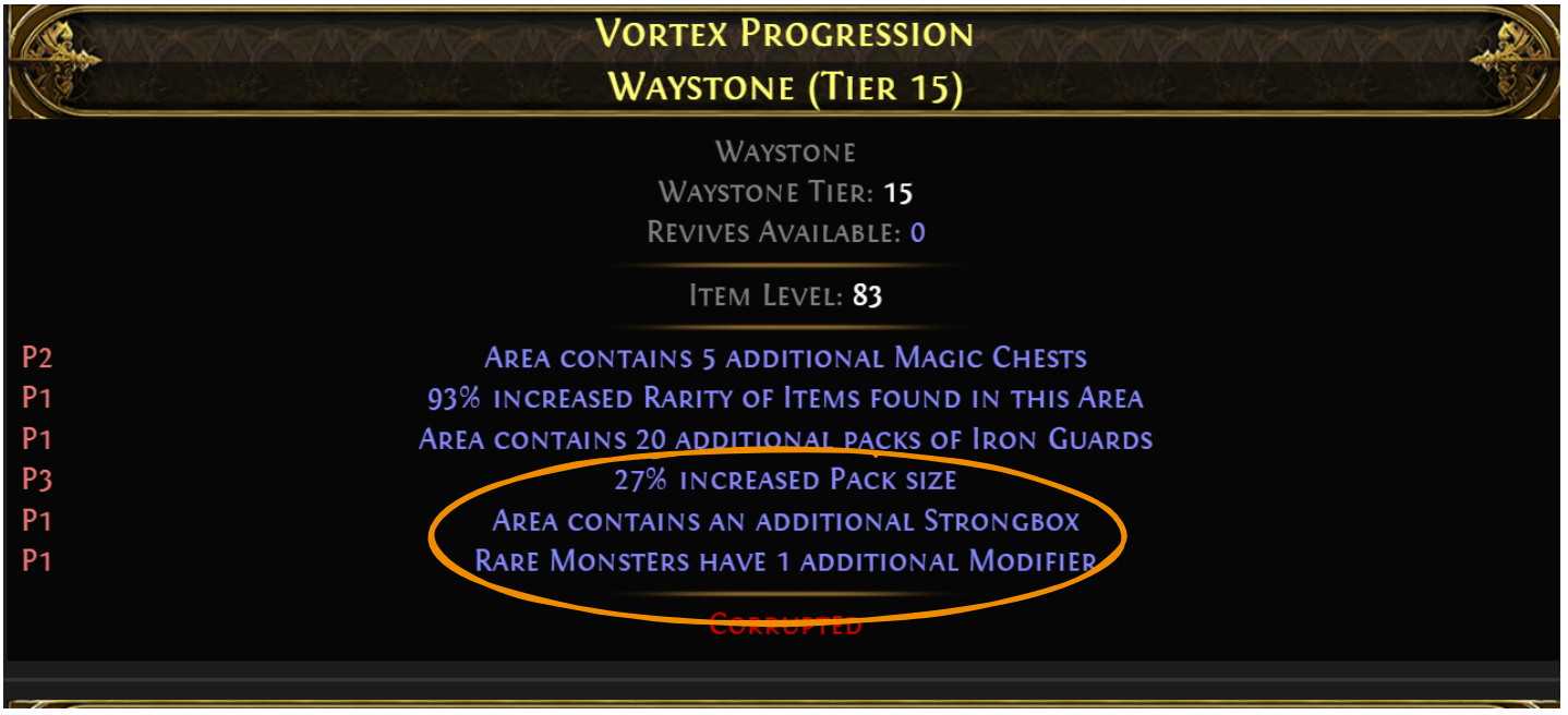 Map with Strongbox-related modifiers.