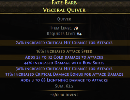 A finished, high-value quiver with a Defiled modifier.