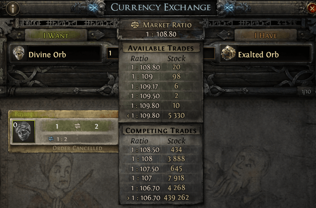 In-game trading data view.