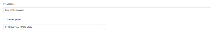 Step 1: Set search season and trade options.